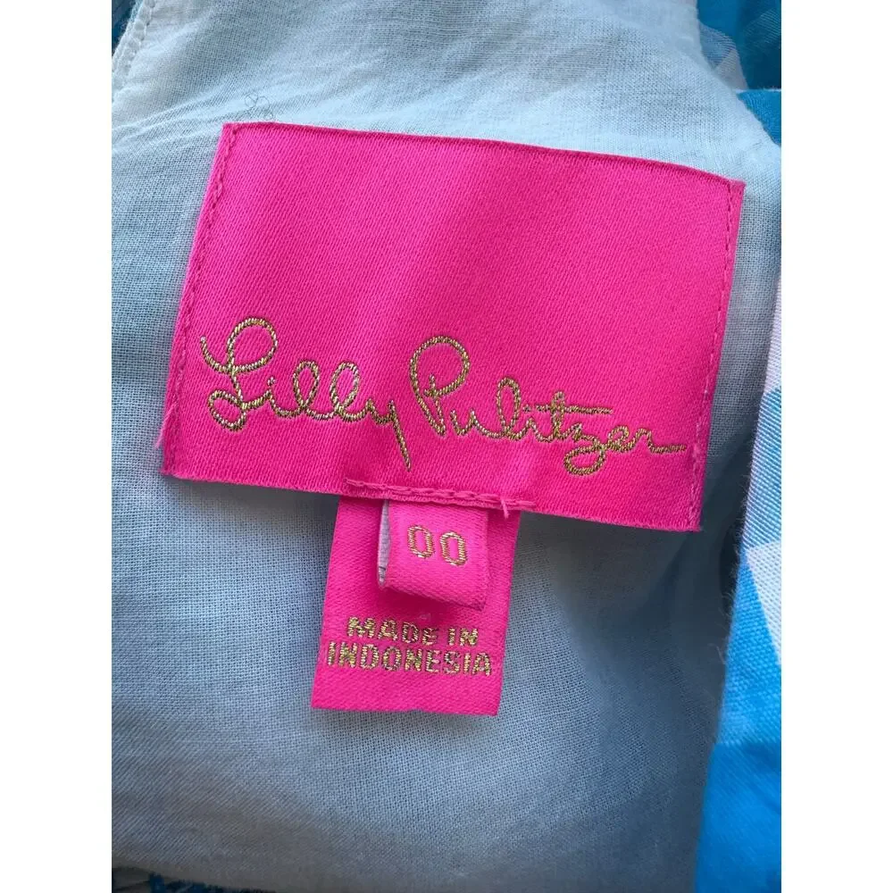 Lilly Pulitzer Sarafina Gingham Tie Front Puff Sleeve Peplum Blouse  00 peasant